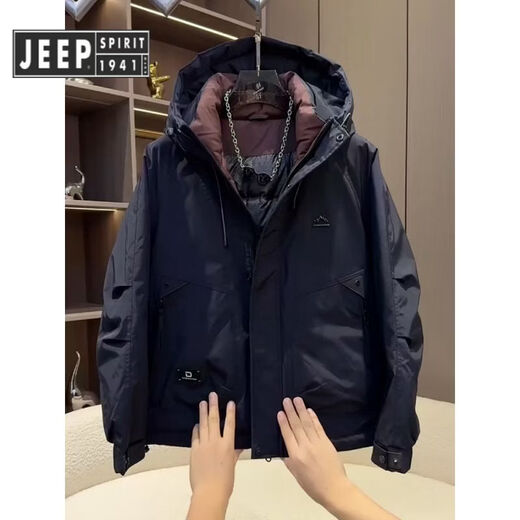 JEEP SPIRIT Jeep Workwear Down Jacket Men's Winter Thickened American Style Jacket White Duck Down Hooded Jacket Men's Warmth Protection Black M Recommended 105-125Jin Jin equals 0.5 kg