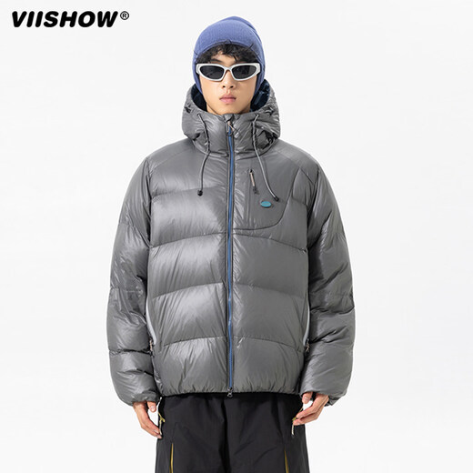 viishow户外轻量蓬90白鸭绒防钻绒羽绒服男女款冬季防寒短款外套 墨丝雅黑 M
