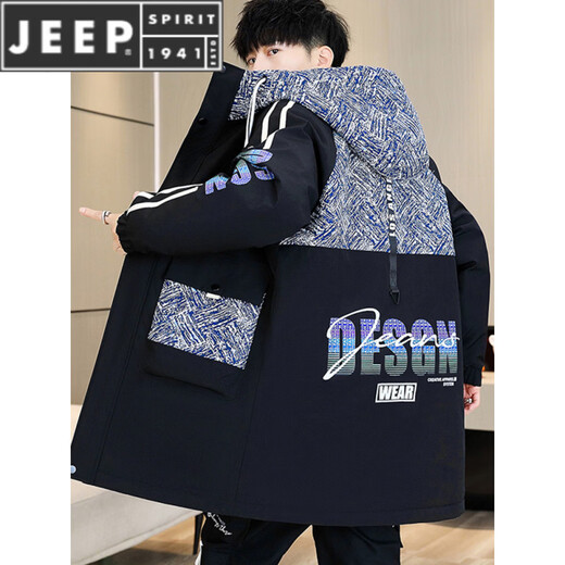 JEEP SPIRIT2025冬季新款加绒外套男中长款风衣帅气男装休闲棉衣派克服 88612S黑灰色【品质保证】 M 105斤以下