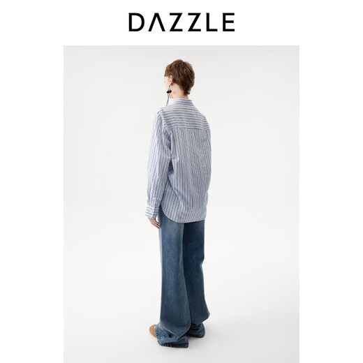 DAZZLE long-sleeved shirt 2026 spring cotton blended long-sleeved top for women light blue XS