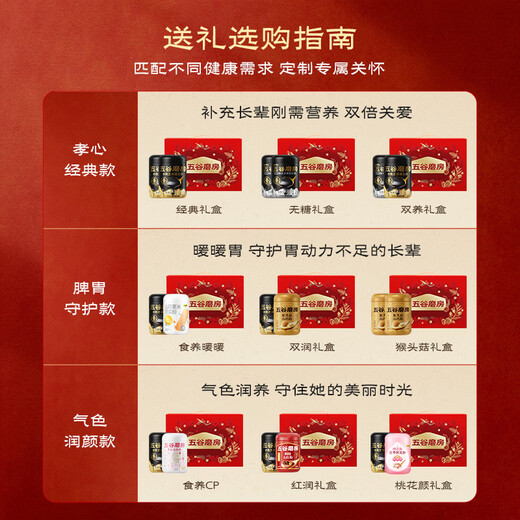 Wugu Mill Food Nourishment Gift Low GI black sesame paste walnut sesame black bean powder stomach nourishing yam powder new year gift box 1092g