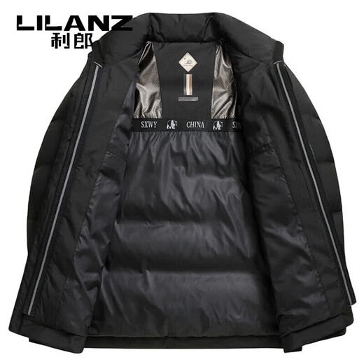 利郎（LILANZ）男士羽绒服外套2025冬季新款商务休闲保暖加厚冬装立领上衣潮 黑色 M