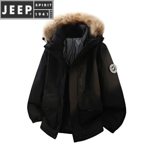JEEP SPIRIT Куртка-пуховик Мужская зимняя новая свободная куртка больших размеров утолщенная теплая белая куртка на утином пуху Мужская зимняя куртка черного цвета 5XL Рекомендуется 220-240Jin Jin равен 0,5 кг