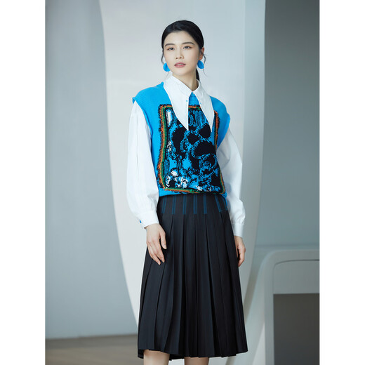 BBLLUUEE Shopping mall same style BBLLUUEE pink blue wardrobe 2026 spring fashion ageless sheep wool loose vest for women coral blue XL