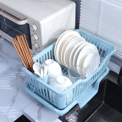Fantasy Kitchen Large Drain Basket Plastic Cupboard Bowl Box Sink Drain Bowl Rack Tableware Storage Box Cutlery Storage Rack 2023 New Model Milky White Water Discharged from the Front