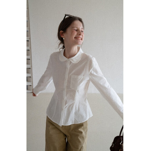 EGGKA temperament lapel waist design slimming simple long-sleeved shirt E26A60116YM Blue Check M