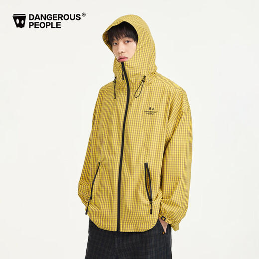 Dangerous people薛之谦dsp新年礼遇季早春户外潮牌防泼水连帽机能风格子外套 黄色 S
