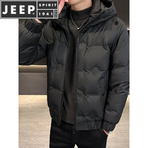 JEEP SPIRIT男士短款冬季连帽羽绒服2025新款加厚保暖修身免洗冬装外套潮 1053-1款黑色 M 90-105斤