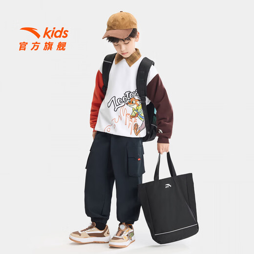 ANTA Children's Backpack + Attached Bag 2026 Spring New Large Capacity Waterproof and Burden-Reducing Primary School Bag Black/Full Print-3 One Size