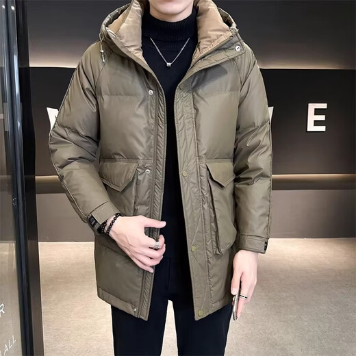 DVHNMK Высококачественный пуховик мужского зимнего бренда DVHNMK, новый высококачественный универсальный утепленный пуховик средней длины с капюшоном в стиле милитари, зеленый спот, скорость L рекомендуется 95-115Jin Jin равен 0,5 кг