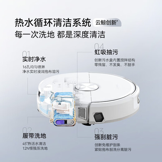 Cloud Whale sweeping robot Xiaoyao 002/002Max all-in-one sweeping and mopping fully automatic cleaning and mopping machine with zero hair entanglement AI running water crawler floor washing robot Xiaoyao 002-water tank version
