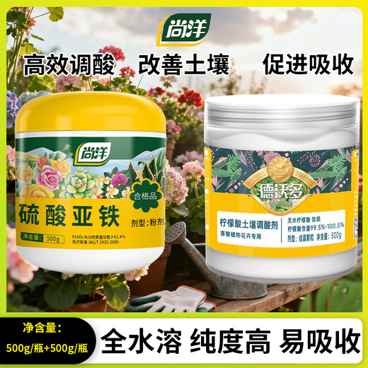 尚洋硫酸亚铁500g防黄叶园艺盆栽养花植物发财树通用型多肉花肥料 通用硫酸亚铁500g+德沃多柠檬酸500g