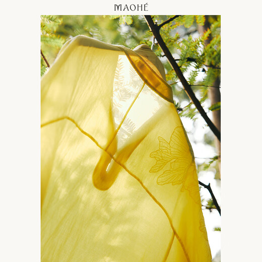 Maohe hollow embroidered V-neck top 2026 spring new style temperament shirt 26MH61102 Gardenia Yellow S