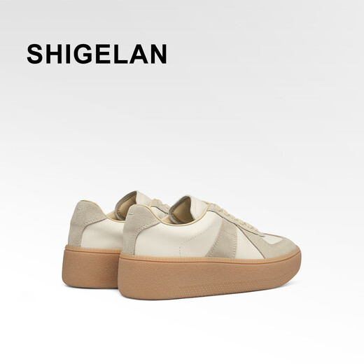 Shilan 2026 new thick-soled height-increasing sneakers, genuine leather stitching, lace-up, versatile casual shoes, fashionable and comfortable women's shoes, off-white 34