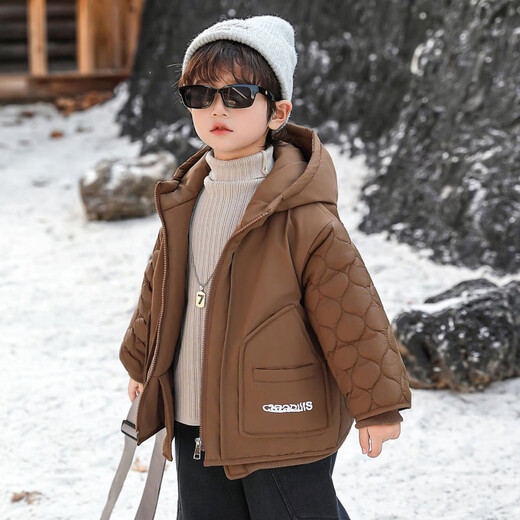 HAL.DUCK Down Jacket Boys' Cotton Clothes Winter Clothes New Style Handsome Street Children's Padded Cotton Clothes Winter Cool and Handsome Boys' Thickened Cotton Cotton Clothes Style Coffee Colored Cotton Clothes Jackets (Padding) 130 cm