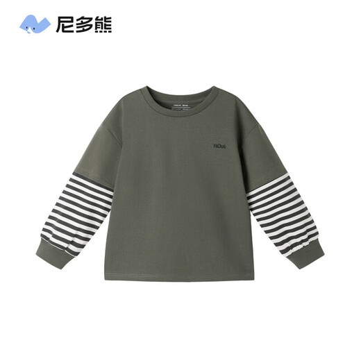Nido Bear winter new children's T-shirt boys and girls contrasting stripes long-sleeved baby casual round neck spring and autumn deep space gray 80 cm