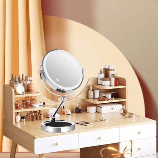 Smart makeup mirror rechargeable desktop double-sided LED magnifying mirror with light folding desktop mirror makeup mirror beauty mirror 8 inches - chrome color - 5 times magnification - ordinary model_cannot be folded