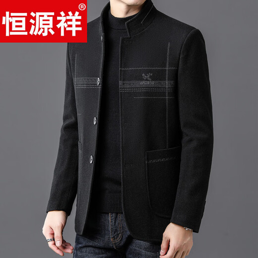 Hengyuanxiang high-end wool tunic jacket men's middle-aged and elderly daddy stand-up collar spring and autumn 2026 new style black L 175