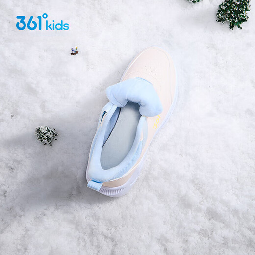 361 Children's Shoes Girls' Velvet Warm Cotton Shoes 2025 Winter New Children's Velcro Soft Sole Casual Running Sneakers Rose Water Pink/Water Clear Blue 28