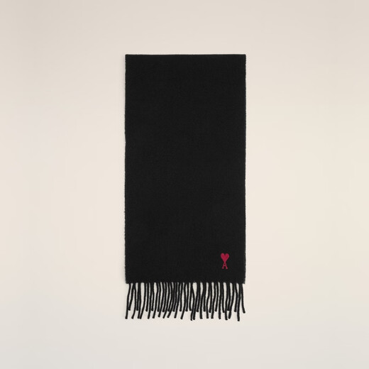 Ami Paris Unisex Classic Red Love Embroidered Solid Color Warm Wool Scarf 061 Dark Gray U