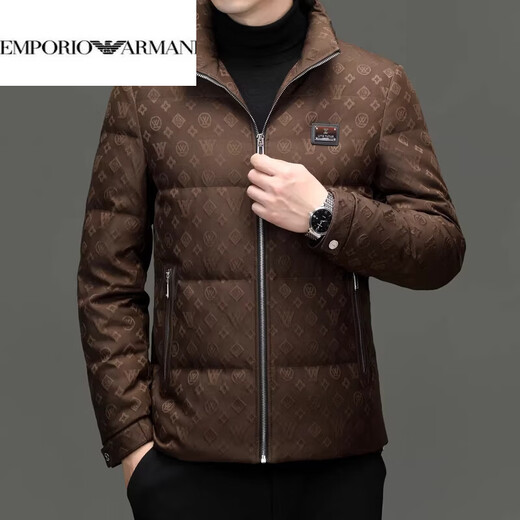EMPORIO ARMANI阿玛尼2025年冬季新款男士白鸭绒商务休闲时尚纯色保暖羽绒服男外 咖啡色 2XL 建议150-170斤