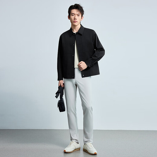 LiLang Light Fashion Men's Stretch Anti-Wrinkle Windbreaker Men's Youth Commuting Easy-Care Four-button Work Jacket Black (A6CFY0022H) 6XL (200)