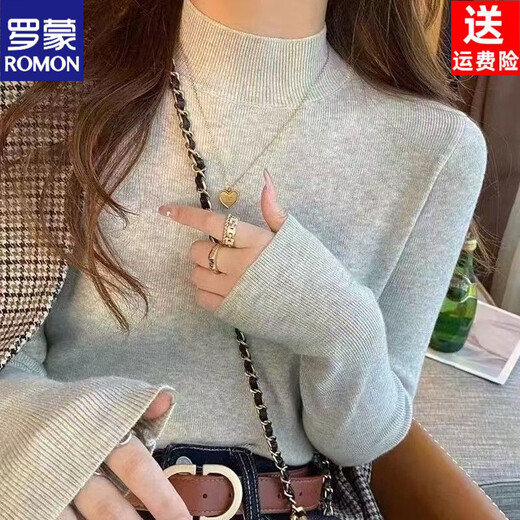 ROMON brand half turtleneck sweater for women in autumn and winter new style slim fit inner knitted top fashionable and versatile bottoming shirt apricot + white high-end bottoming shirt S recommended 80-95Jin Jin equals 0.5 kg