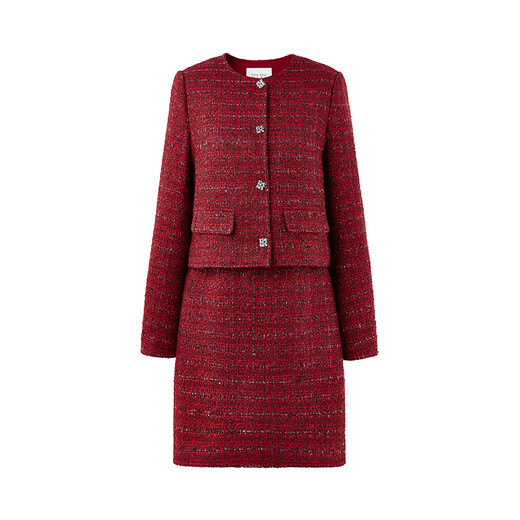 Qiushui Yiren Xiaoxiangfeng Sweet Temperament Suit 2025 Winter New Women's Clothing Spring Festival New Year Red Two-piece Set Big Red S