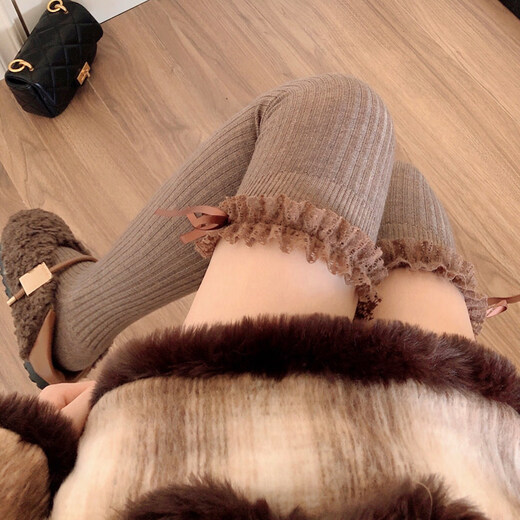 Perfect autumn and winter plus velvet milk white over-the-knee socks for women, warm high wool lace stockings, milky white wool lace high socks, one size fits all