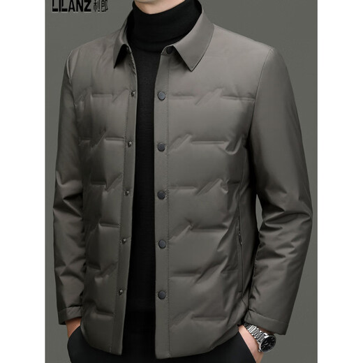 利郎商场同款男士白鸭绒羽绒服秋冬款商务休闲翻领短款轻薄保暖外套男 卡其色 M 170/88