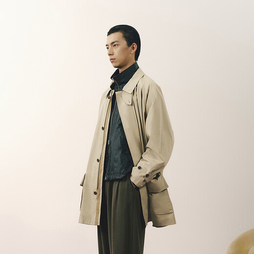 Sketch Men's 2026 Spring New Arrival Windbreaker H-shaped Raglan Sleeve Lapel Mid-Long Style 9Q1912760 251 Medium Khaki M