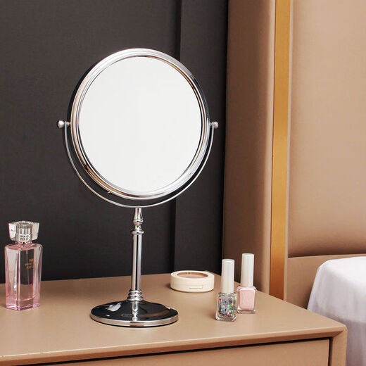 Double-sided household handheld retro magnifying makeup mirror bedroom dressing table mirror makeup mirror desktop desktop mirror 8-inch flat + 3 times magnification thickened classic