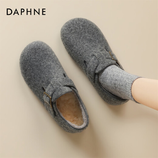 Daphne German training shoes women's Birkenstock shoes cotton shoes plus velvet to keep warm 2025 new style versatile winter gray 35 (225mm) standard size