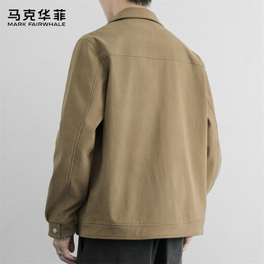MARK FAIRWHALE Jacket Men's Winter Trendy Lapel Jacket Men's Simple Fashion Versatile Top Clothes Men's Khaki L