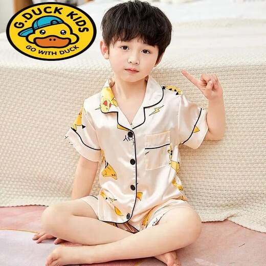 G.duck夏季短袖儿童睡衣冰丝薄款夏天男童真丝小女孩宝宝卡通家居服套装 681女童 170 18码建议身高142-150cm