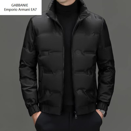 Emporio Armani EA7 Armani Autumn and Winter New Solid Color Down Jacket Men's Stand Collar Fashion Casual Warm White Duck Down Middle-aged Men's Clothing Black L 170 90-110Jin Jin is equal to 0.5 kg