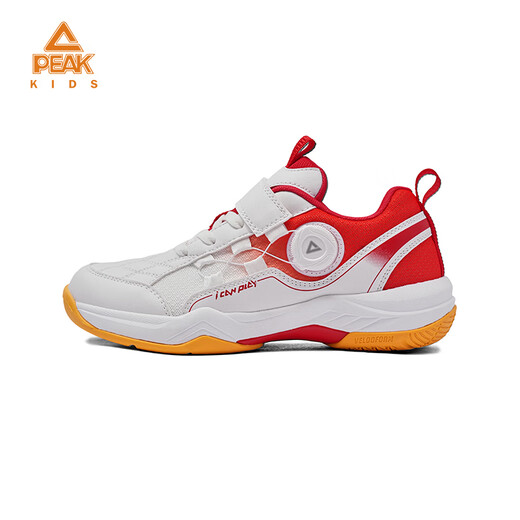 Peak children's basketball shoes, campus sports shoes, breathable mesh splicing practical training shoes, wear-resistant knob buckle youth shoes, red and white 33, inner length 22cm