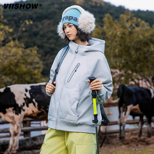 viishow新款羽绒服连帽外套男女同款冬宽松加厚男休闲情侣羽绒服 曜石黑 M