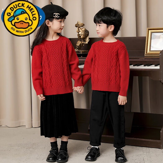G.duck Chinese New Year Chinese Red Sweater Parent-Child Clothes Winter Clothes Family of Three or Four 2025 New Year Mother and Daughter Clothes Western Style Burgundy Note Mother Style Slit 130 cm