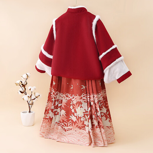 October Mommy New Year's greetings clothes for girls and children Hanfu winter clothes baby girl thickened dress Ming suit Chinese red 140