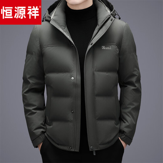 Hengyuanxiang пуховик мужской среднего возраста короткая куртка утепленная повседневная теплая зимняя куртка на гусином пуху утолщенная военная зеленая M 170