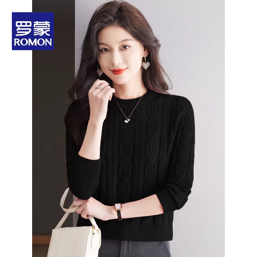 ROMON short sweater for women in autumn and winter high-waisted twist top round neck long-sleeved wool sweater fashionable knitted bottoming sweater 100% pure wool-rose purple-Puyuan wool sweater S