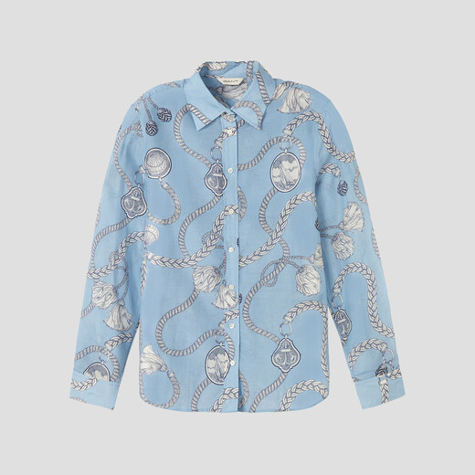 GANT/GANT spring and summer new classic knot design printed soft and comfortable mulberry cotton blended fashion shirt 451-light blue M