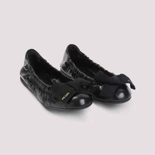 PRADA SS26 Light Luxury Women's Black Leather Ballet Flats BLACK 20 | 38 IT
