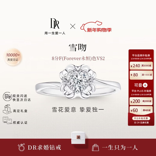 DR Spot Sparkling Snow Kiss BELIEVE Classic Diamond Ring Platinum Wedding Proposal Engagement Gift