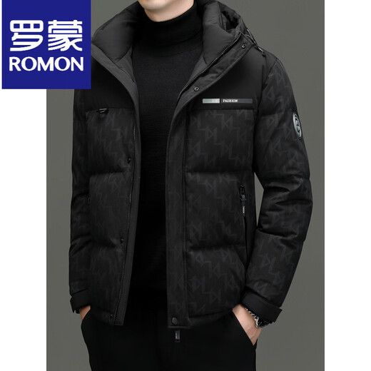罗蒙（ROMON）【90白鸭绒】羽绒服男外套冬季加厚连帽男款2025新款男士 黑色 M 170/100-120斤