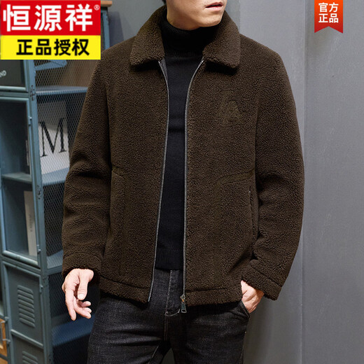 Hengyuanxiang middle-aged and elderly dad's lamb wool jacket men's winter thickened warm fur middle-aged lapel jacket brown M recommended-115Jin Jin equals 0.5kg