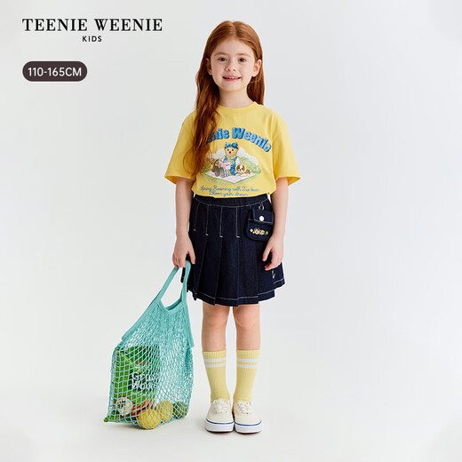 Teenie Weenie Kids 26 years new girls cotton solid color denim pleated skirt pants denim color 110 cm