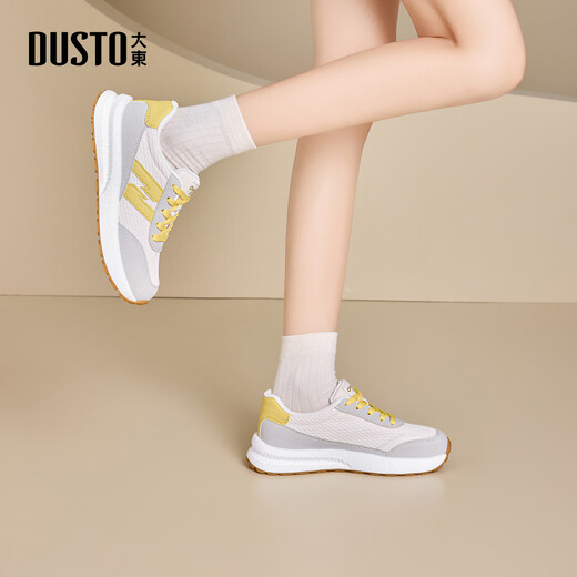 Dusto Dadong sports casual shoes women's shoes spring new flat mid-heel lace-up round toe material collage C1341 beige 35
