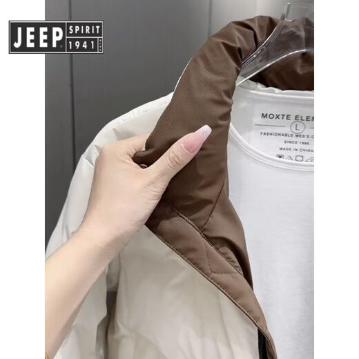 JEEP SPIRIT吉普冬季新款男士立领羽绒服短款加厚保暖鸭绒外套时尚休闲百搭 米白色 M 建议体重100-120斤